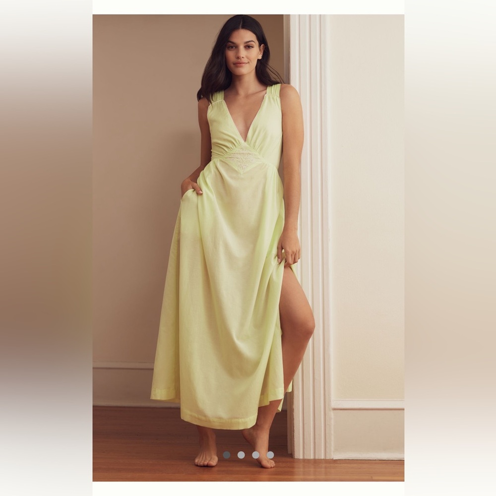 NWT Anthropologie Neon Yellow Sheer Maxi Dress Size XXS